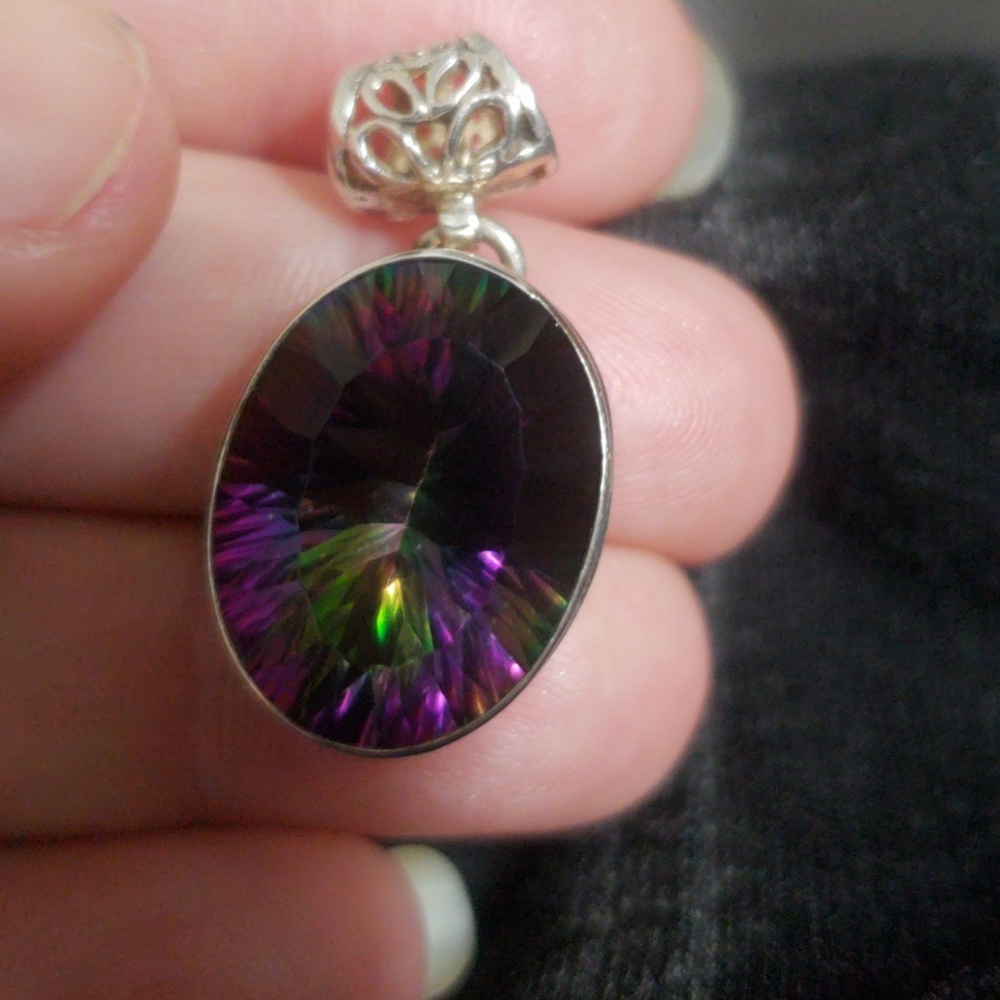 Sterling silver brilliant mystic fire pendant